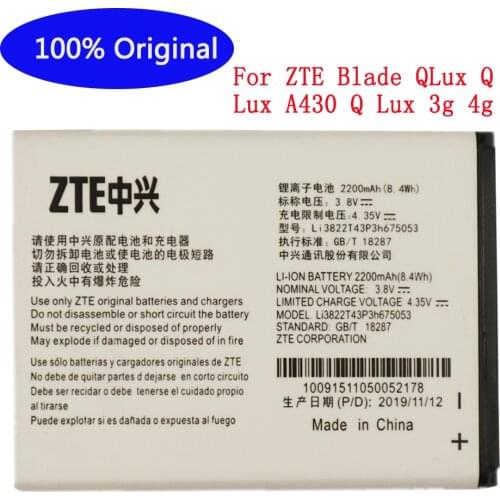 100% Original Li3822T43P3h675053 battery fit for ZTE Blade QLux Q Lux A430 Q Lux 3g 4g 2200mah batteries