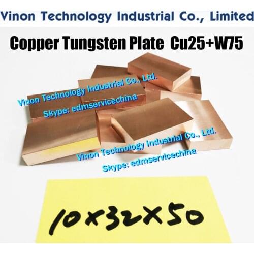 2PCS PACK) 10x32x50mm Copper Tungsten Plate W75+Cu25, edm Tungsten Copper Electrode W75, Electric Spark Tungsten Copper Block
