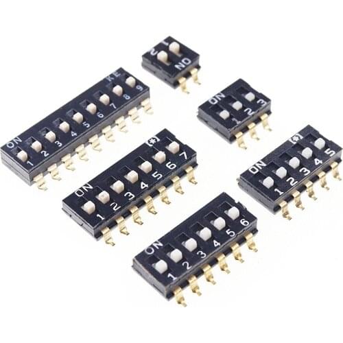 5pcs Dip Switches SPST 1 2 3 4 5 6 7 8 9 10 12 Position 2.54mm 0.100" pitch SMD Slide (Standard) Actuator raised Gull Wing