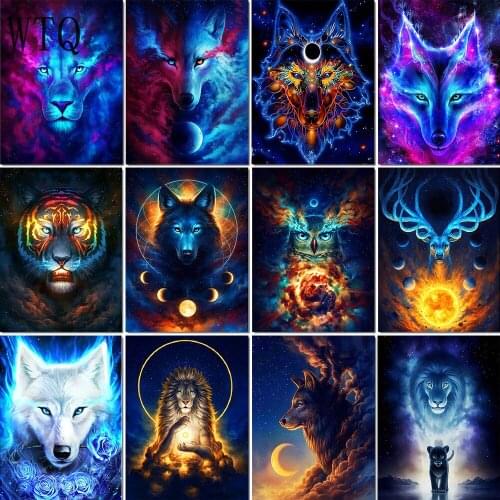 Fantasy Animal Wolf Lion Diamond Painting Full Round/Square Drill Mosaic Painting 5D DIY Diamond Embroidery Wall Art Room Decor