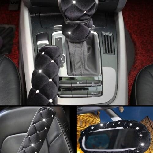 Diamond Car Plush Seat Belt Shoulder Guard Cover Gear Shift Cover Crystal Handbrake Cover For Car Interior Styling Accessories