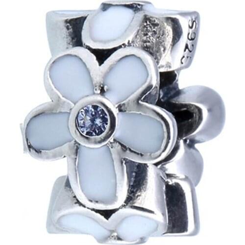 Authentic S925 Silver Bead DIY Jewelry Darling Flower Daisies Spacer Charm fit Lady Bracelets Bangle Gift