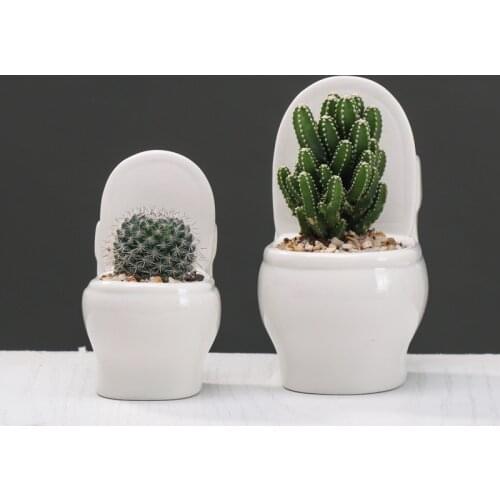 White Ceramic Toilet Flower Pot Creative DIY Design Planter for Succulents Plants Gardening Small Flowerpot Home office decor