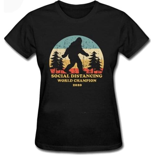 Bigfoot Social Distancing World Champion T Shirts Print Womens Round Collar Lady Plus Size Tops Ropa De Mujer Casual T Shirt