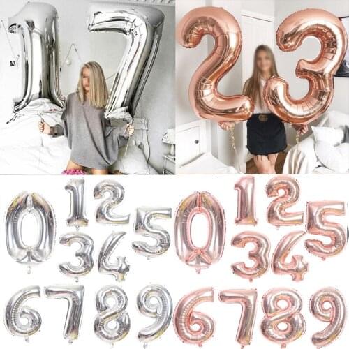 16/32/40 inch digital Foil Birthday Balloons Air Helium Number Balloon Figures Happy Birthday Party Decorations Hot Selling