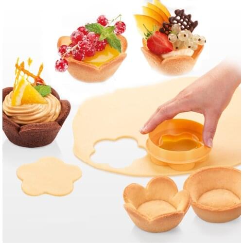 Flower Shape Pastry Dough Tamper Tart Kit Shell Mold Tart Cutter Dough Cookie Biscuit Cutter Set DIY Cupcake Biscuit Baking Mold