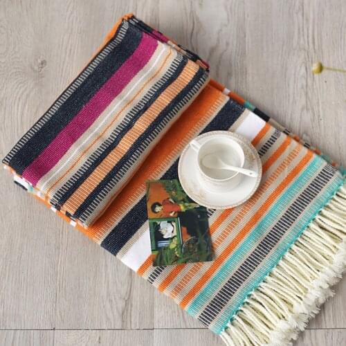 Household Cotton Air Conditioning Blanket Knitted Sofa Blanket Air Conditioning Blanket Color Striped Tassel Airplane Blanket
