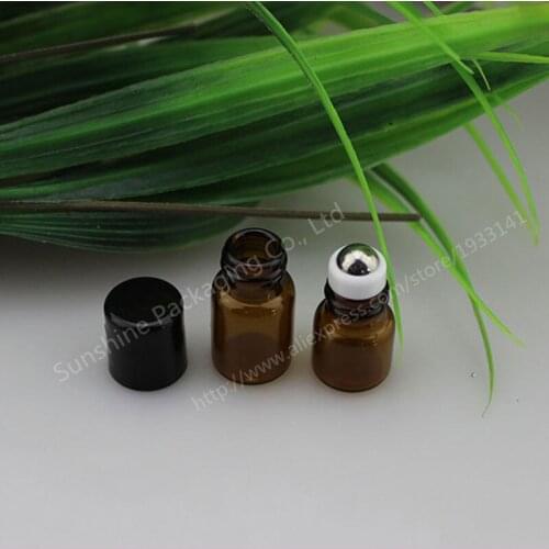24pcs 1ml amber roll on roller bottles for essential oils roll-on refillable perfume bottle deodorant containers with black lid