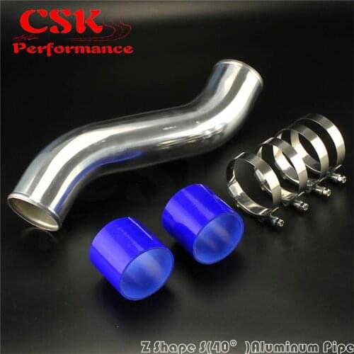 76mm 3" inch 40 Degree Z / S Shape Aluminum Intercooler Pipe Piping Tube hose + Silicone hose w/ T-clamps