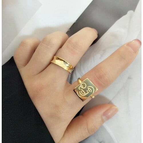 Personality Geometric Square Smiley Face Finger Ring For Women Teens Special Indivical Design Gift