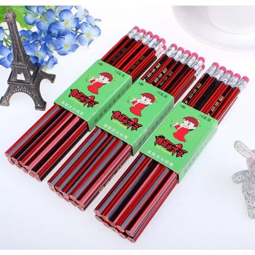 10pcs Redwood pencil HB pencil with leather eraser student school office pencil