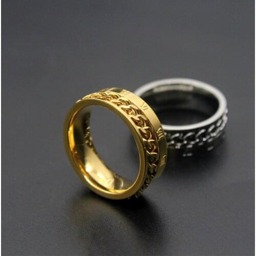 Roman numerals Rotable Punk Rock Men Ring Stainless Steel Gold silver color Chain Spinner Rings For Women Jewelry USA Size 6-11