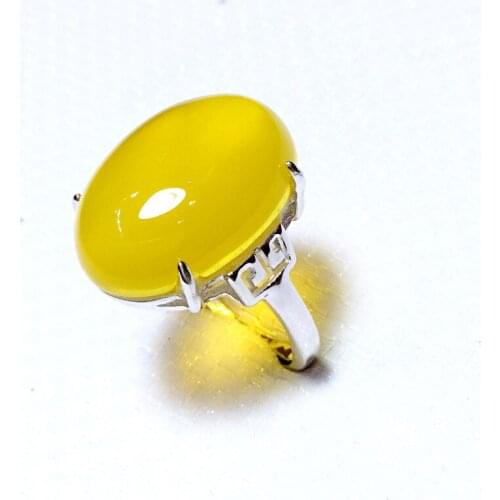 S925 Sterling Silver Inlaid Pure Natural Topaz Chalcedony Simple Fashion Open Ring Female Ring