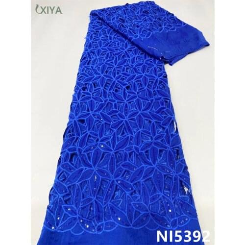 Royal Blue Milk Silk Lace Fabric with Sequins Newest Nigerian African Milk Fiber Tissue Lace for Party Wedding Sewing NI5392