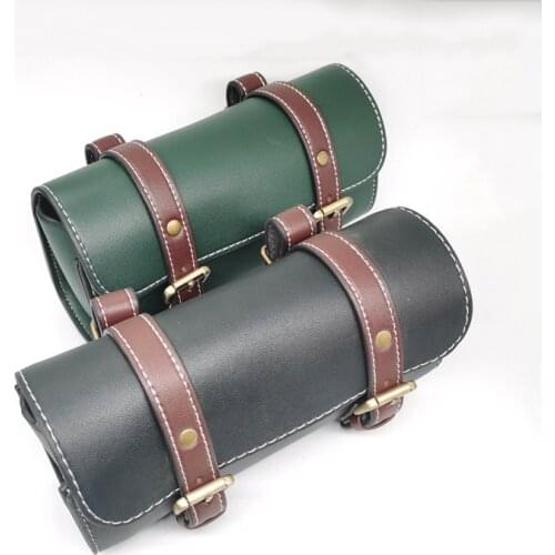 2 Colors Bike Saddle Tail Bag Retro Leather Handlebar Bag Handmade Leather for Brompton Scooter E-bike Accessories