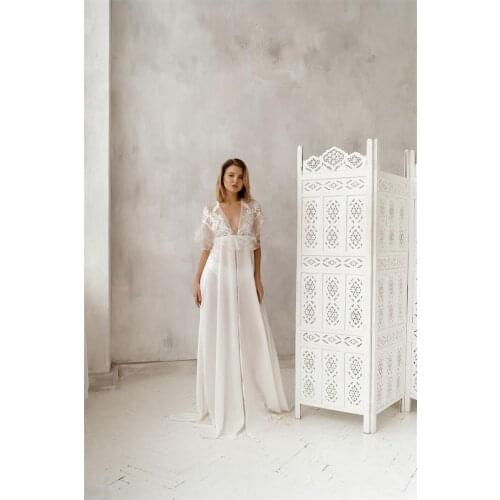 Lace White Sleepwear Women Bathrobe Wedding Bridal Robe Customize Nightgown Elegant Pajamas