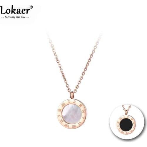 Lokaer Trendy Roman Numeral Black White Shell Acrylic Pendant Necklaces Jewelry Titanium Steel Chokers Necklace For Women N18019