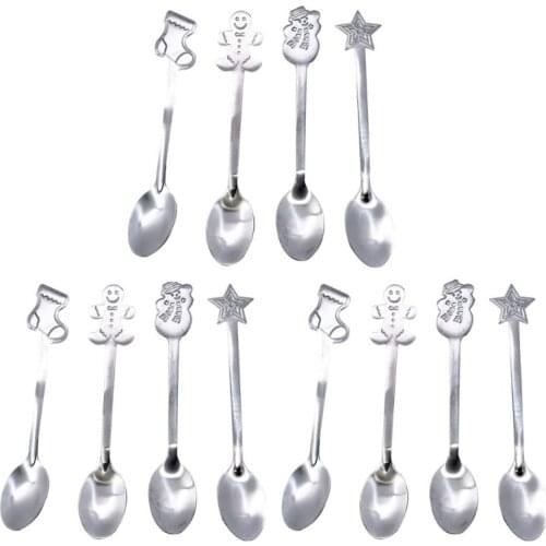 12 Pack Creative Christmas Spoon Stainless Steel Coffee Spoon Christmas Stirring Spoon Tea Spoon Soup Spoon