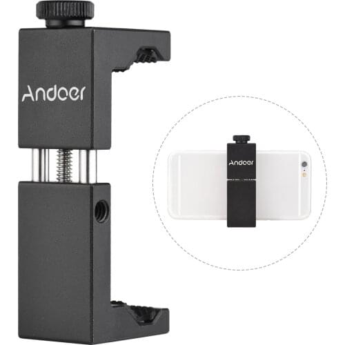 Andoer Metal Phone Clip Smartphone Holder Clamp with Cold Shoe Mount for iPhone Samsung Huawei Smartphones Vlog Phone Clip