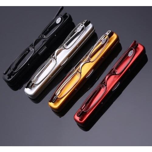 Mini Elegant Fashion reading glasses womme metal frame ultra-thin Pen holder reading glasses men mini ultra-light glasses box