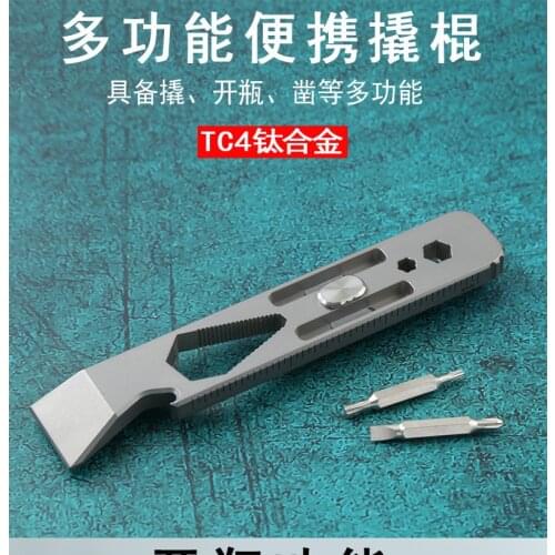 Muti Tools Titanium Alloy EDC Pocket PryBar Tools with Bottle Opener Pocket Clip Wrench Screw DriverBit for Camping and EDC Use