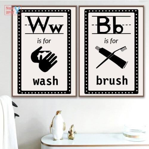 Toilet Wash Hand Toothbrush Sign Wall Art Canvas Painting Nordic Posters And Prints Wall Picture For Living Room Bathroom Decor