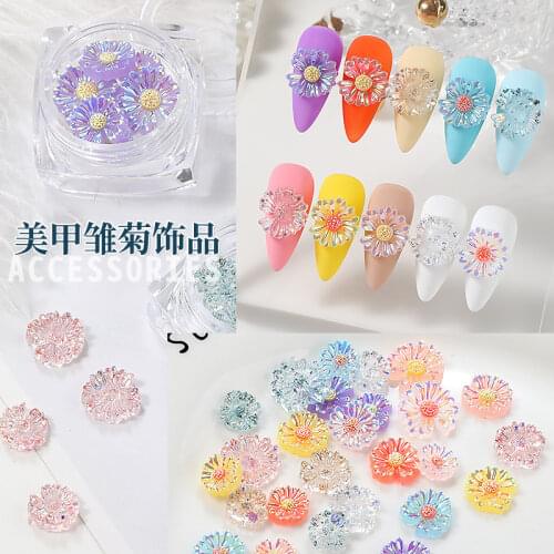 10 series New Korean Daisy Flower Armor Nail Art Deco Girls' Fresh 6pcs Symphony flower net red diamond DIY Nail Dress