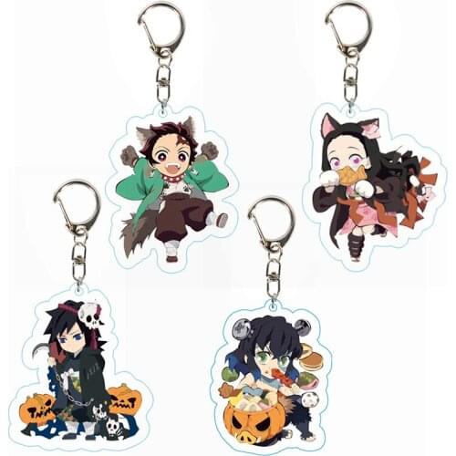 New Anime Demon Slayer Keychain Cat Tanjirou Kamado Nezuko Giyuu Shinobu Cosplay Prop Accessory Acrylic Key Chain Keyring Gift
