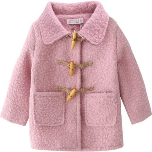 2020 Spring Winter New Childrens Padded Woolen Coat Childrens Clothing Outerwear Female Baby Kids Cute Horns Buckle Jacket X97