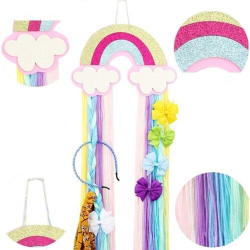 New Unicorn Hanging Storage Rainbow Tassel Belt For Girls Hair Clips Barrette Hairband Organizer Strip Holder Tools Room Decor