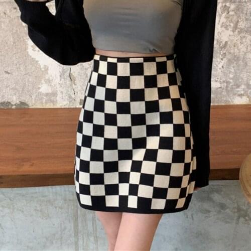 Zoki Autumn High Waist Women Mini Skirt Fashion Knitted A Line Korean Black Skirts Autumn New 2021 Casual High Elastic Faldas
