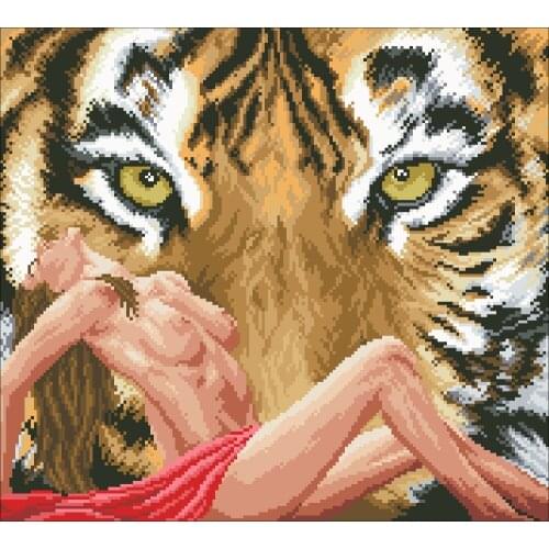 Act with Tiger cross stitch package sexy beauty animal 18ct 14ct 11ct cloth cotton thread embroidery DIY handmade needlework