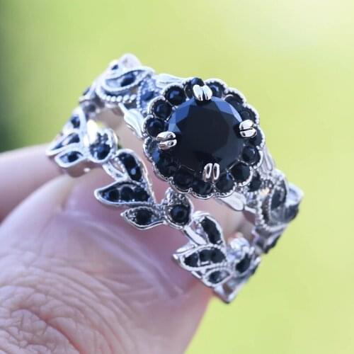 Paired Fashion Couple Rings for Women Flowers Leaves Round Rhinestone Trendy Wedding Engagement Party Finger Ring Jewelry Gift