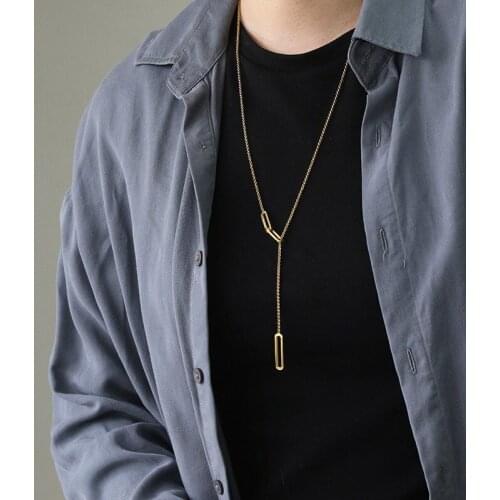 Amaiyllis 18K Gold Simple Geometric Sweater Chain Y Necklace Pendants For Couple Long Chain Necklace Jewelry