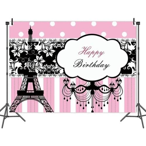 Romantic Flowers Eiffel Tower Pink Girl Birthday Backdrop Child Party Table Decoration Photography Photo Background Vinyl Banner