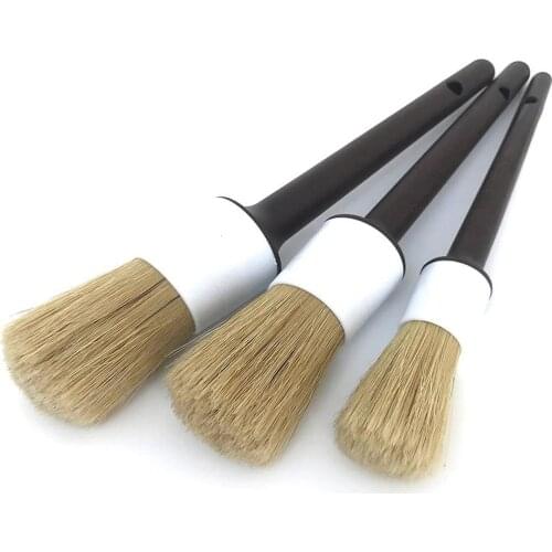 Car Exterior Interior Detail Brush ​3PCS Boar Hair Bristles Brush for Car Cleaning Auto Detail Tools Dashboard Cleaning Brush
