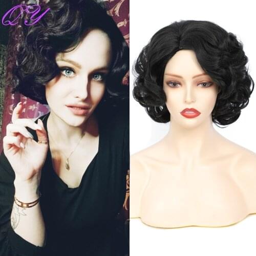 QY Hair Short Black Wig Natural Wave Synthetic Wigs for Women Daily Use High Temperature Synthetic Fiber Grandma Hair