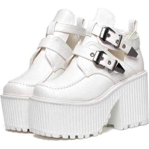 Botas Altas Mujer Sexy Black Pu Leather Buckle Boots Brand Rock Style Platform Boots Punk Martin Boots Fashion Motorcycle Boots