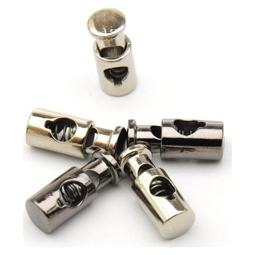 30pcs/lot round metal alloy stoppers toggle cord locks Drawstring lock one hole nickle/black 4.5mm shock cord STP-002