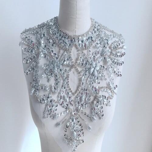 1 Piece Rhinestone Bridal Applique Silver Black Yellow Rhinestones For Crafts Crystal Trim Wedding Dress Decoration Scrapbooking