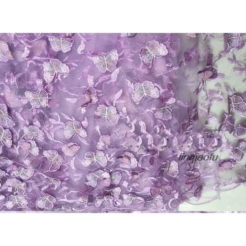 Blue three-dimensional butterfly embroidery flower fabric wedding flower background clothing cloth Wedding dress lace fabric