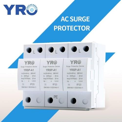 AC SPD 3P Iimp: 25KA 385V House Lightning Surge Protector Protective Low-voltage Arrester Device OEM Factory YRSP-A1
