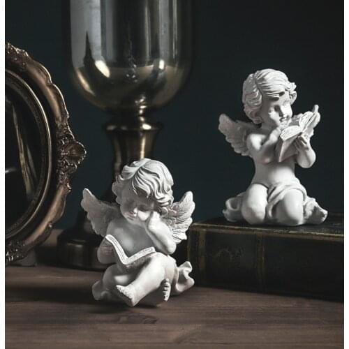 Vintage Angel Plaster Miniature Figurines Ornaments Office Study Desktop Decor Resin Figurines Crafts American Rustic Home Decor