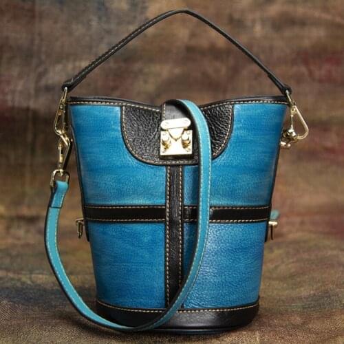 New Luxury High Quality Leather Bump Color Womens Bags Brush Color Restoring Ancient Ways Small Bucket Bag Shoulder Bags
