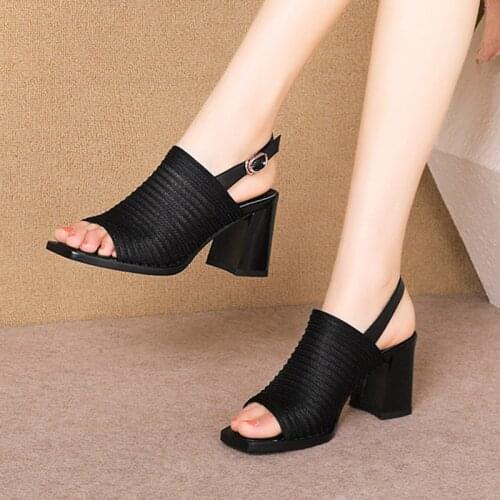 2021 Summer Woman Sandals Peep Toe High Heels Dress Shoes Women Pumps Black Sexy Heels Party Shoes Slip on Sandalias mujer 8175N