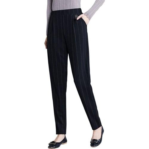 2021 New Women Summer Striped Pants Women Fashion Korean Stretch Work Trousers Ladies Black Harem Pants Slim Fit Pantalon