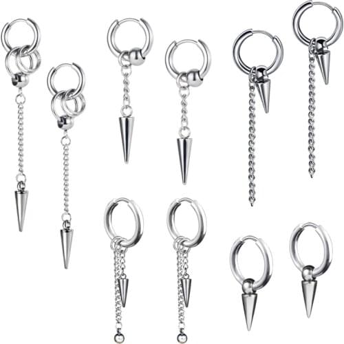 New Punk Stainless Steel Chain Earrings For Women 2021 Trendy Goth Pop Hip Hop Pendants Ear Jewelry Accessories Hoop Earrings