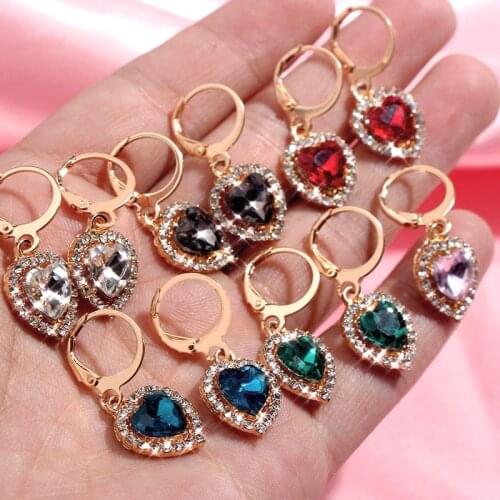 Flatfoosie Heart-shaped Crystal Drop Earrings for Women New Fashion Shiny Rhinestone Earrings Elegant Temperament Jewelry Gift