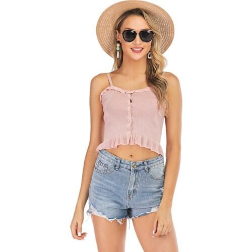 Sweet Summer Fashion Tops For Women Girls Slim Short Camis Tops Ruffle Butterfly Edge 2021 Summer Fashion Women Clothing