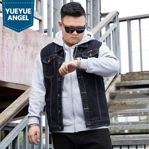 Large Size Mens Stretch Denim Vest Jackets Turn-down Collar Single Breasted High Street Sleeveless Vest Korean Style New